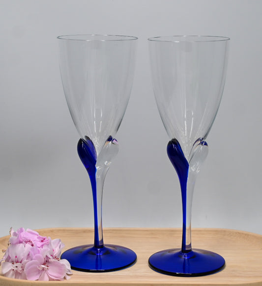 Unusual Blue Stemmed Wine Glasses. Set of 2