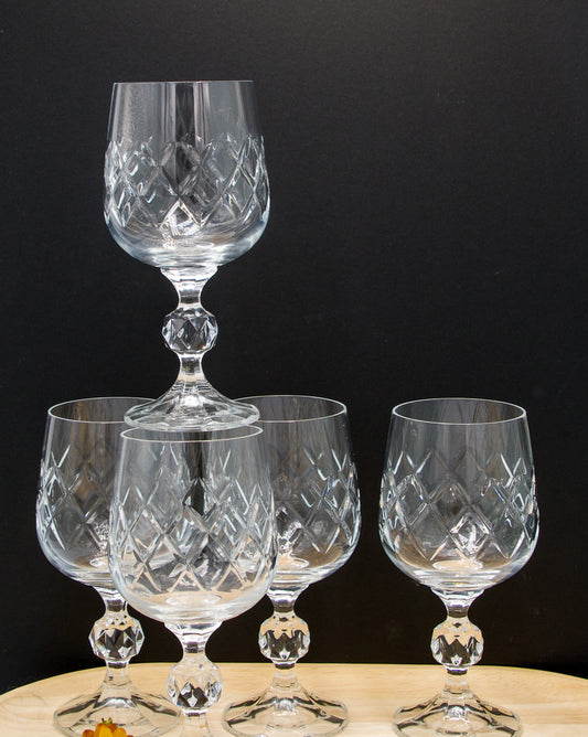 Bohemian Crystal Wine Glasses. Set of 5