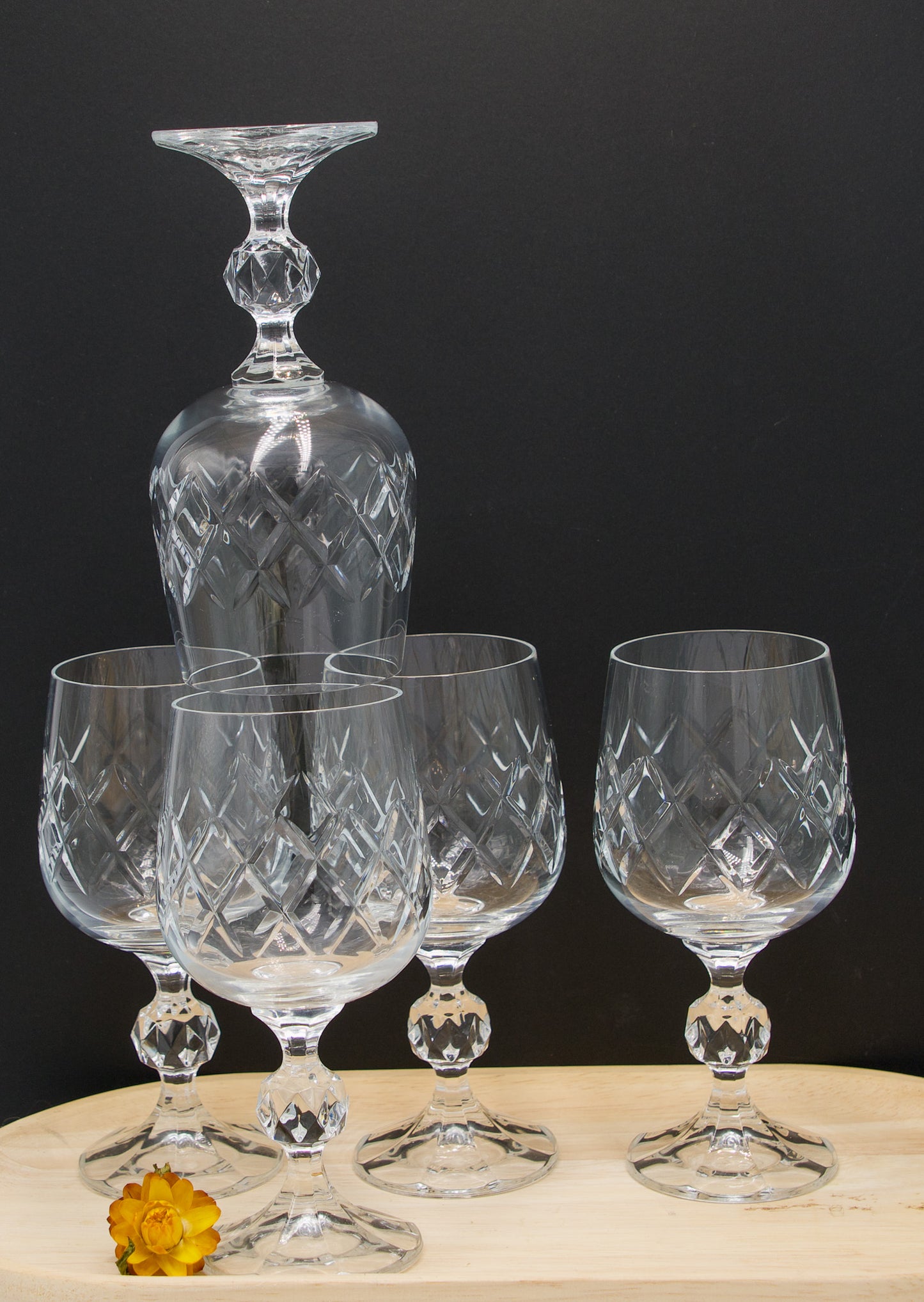 Bohemian Crystal Wine Glasses. Set of 5