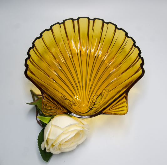 Vintage Amber Shell Shaped Dish