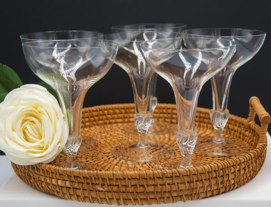 Rare Vintage Hollow Stemmed Champagne Coupe with a Decorative Twisted Stem