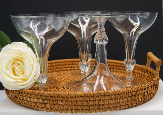 Rare Vintage Hollow Stemmed Champagne Coupe with a Decorative Twisted Stem