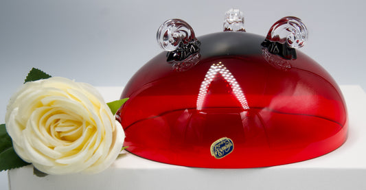 Vintage Bohemian Red Ruby Crystal Bowl with Swirled Clear Feet