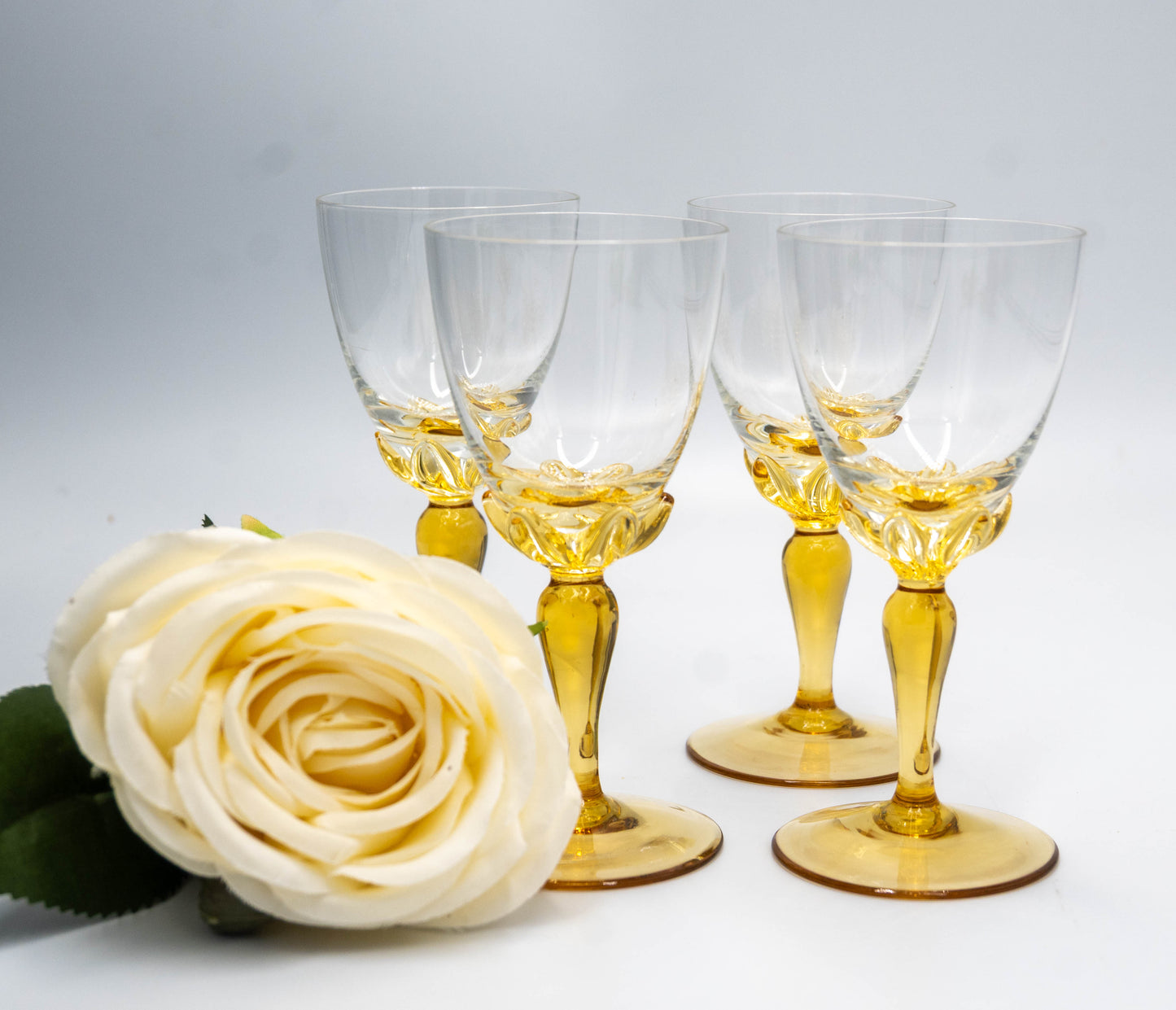 Vintage Crystal Amber Stemmed Sherry/Liqueur Glasses
