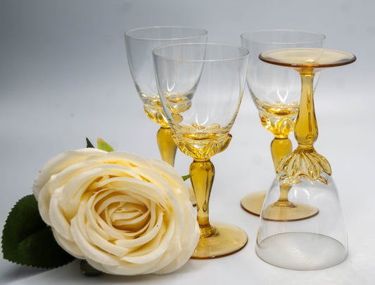 Vintage  Crystal Amber Stemmed Sherry/Liqueur Glasses