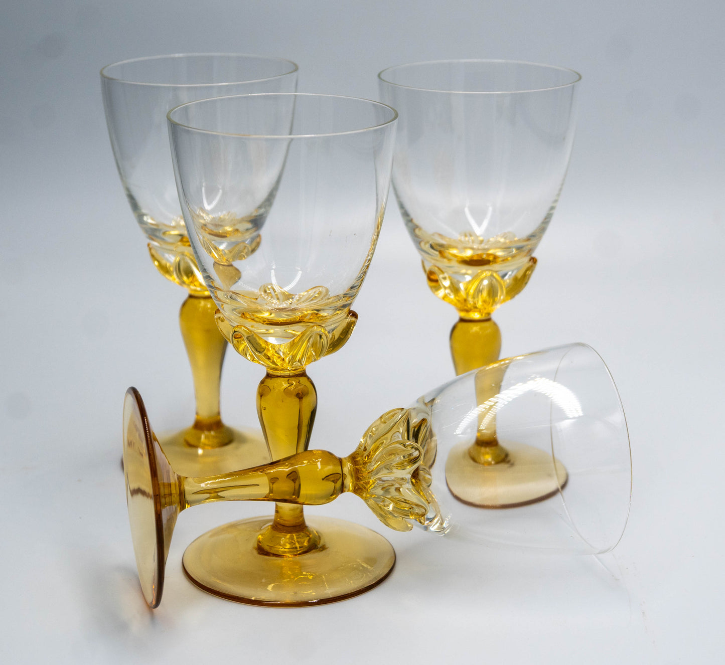 Vintage Crystal Amber Stemmed Sherry/Liqueur Glasses
