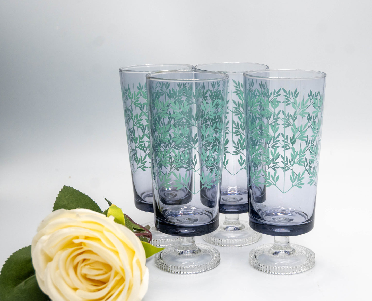 Purple Clear Footed Leaf Embossed Glasses