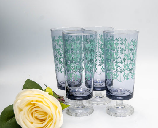 Purple Clear Footed Leaf Embossed Glasses