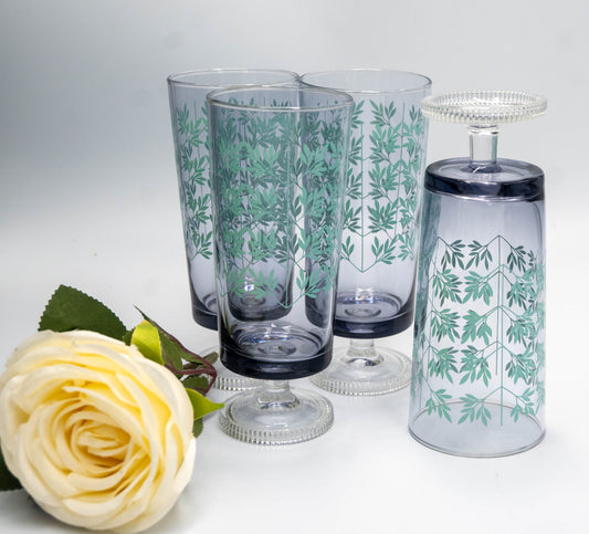 Purple Clear Footed Leaf Embossed Glasses