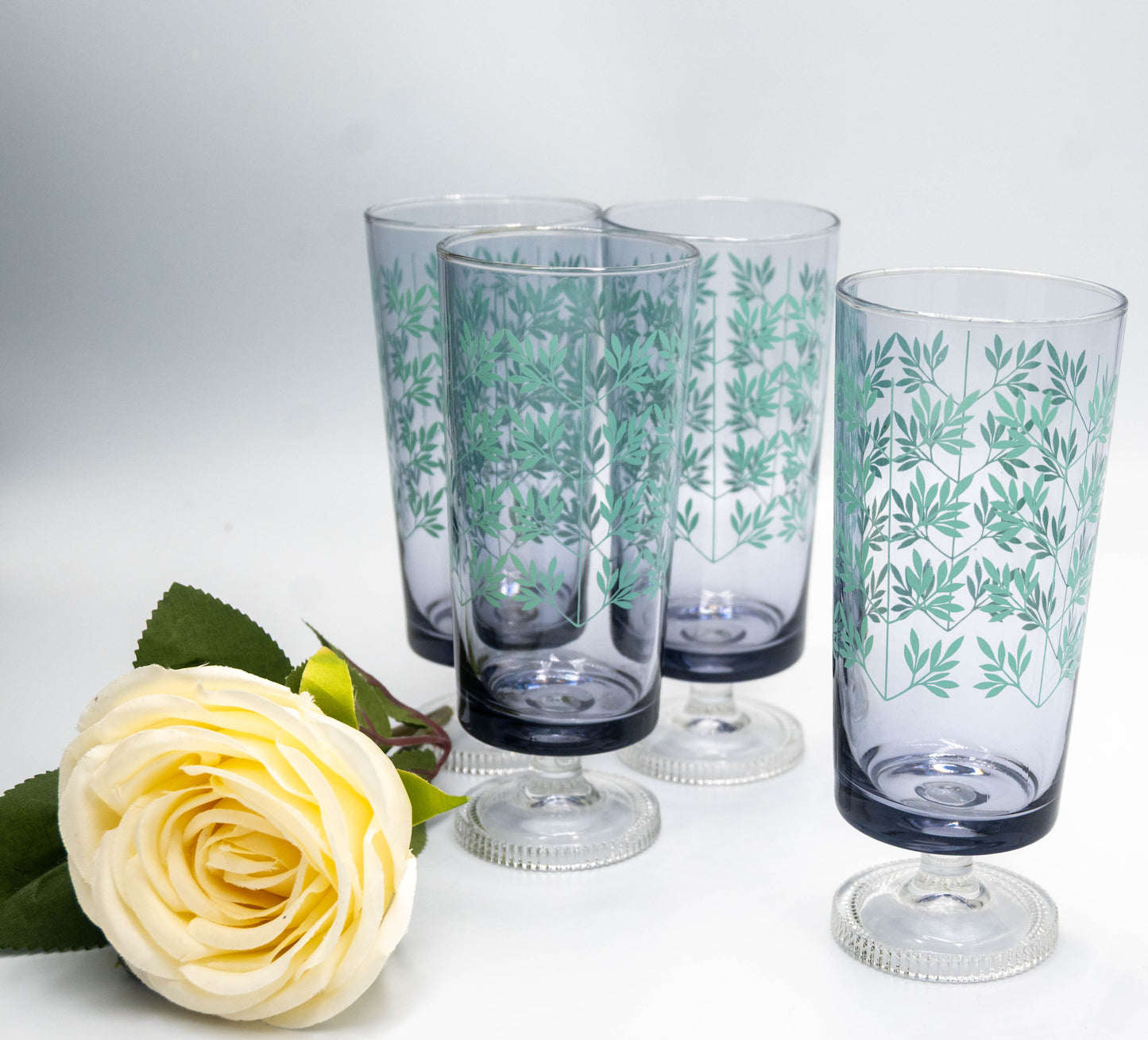 Purple Clear Footed Leaf Embossed Glasses