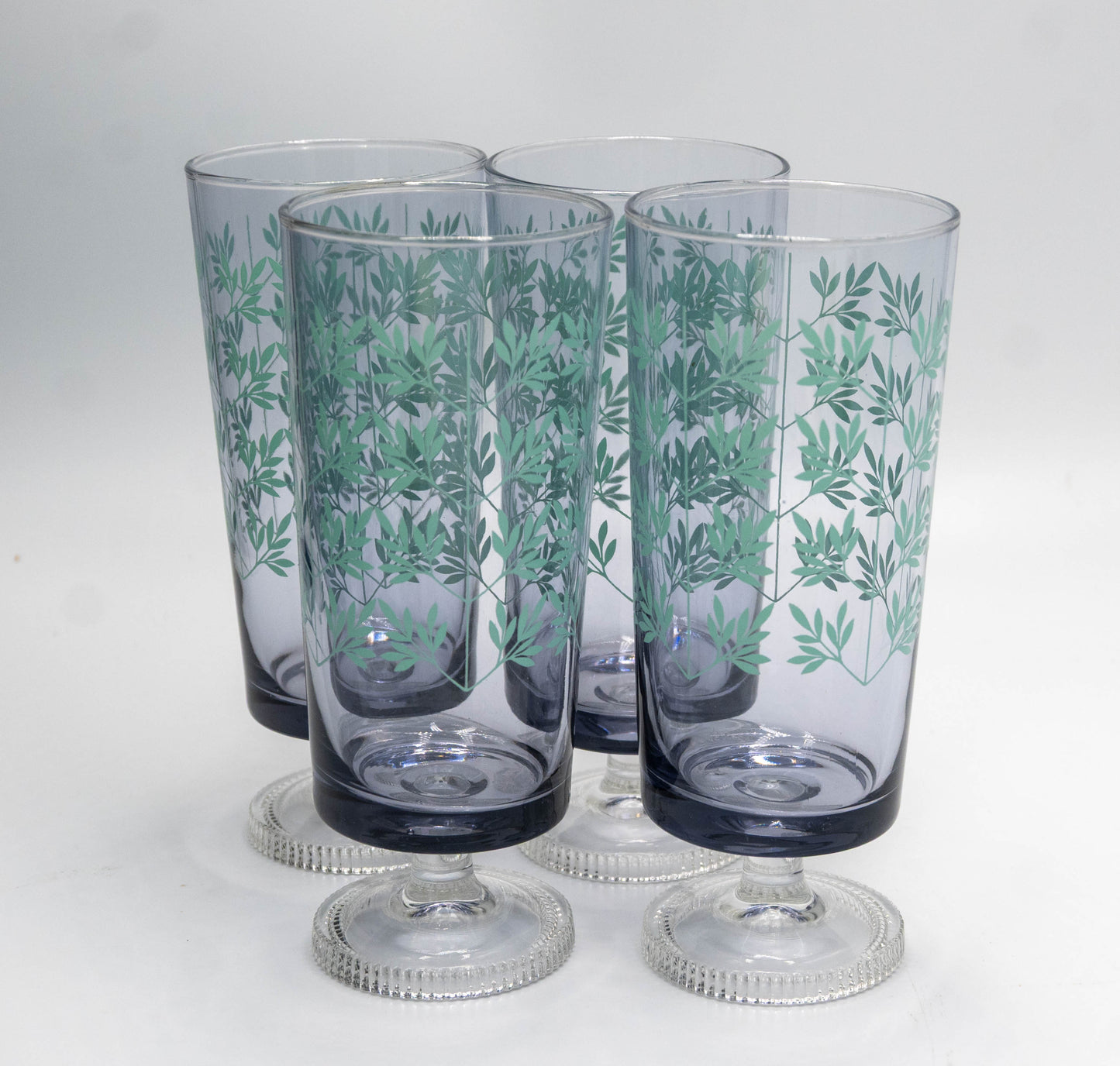 Purple Clear Footed Leaf Embossed Glasses
