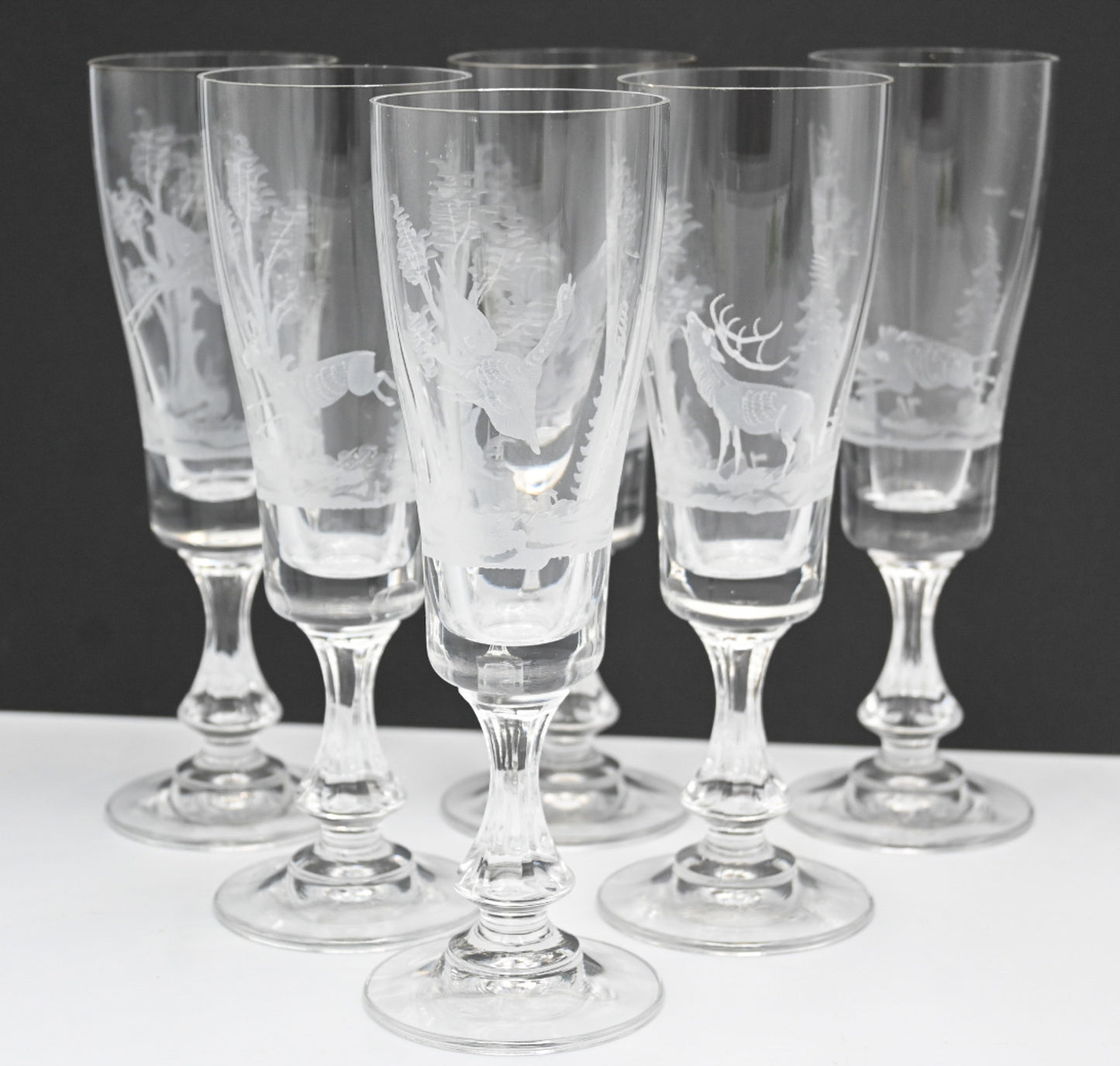 Unique Etched Crystal Champagne Flutes