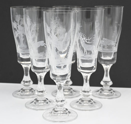 Unique Etched Crystal Champagne Flutes