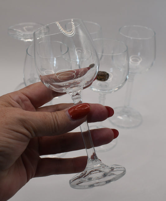 Vintage Bohemia "ISABELLE" by Crystal-Crystalex - Cordial Glasses with multi faceted stem. Set of 6