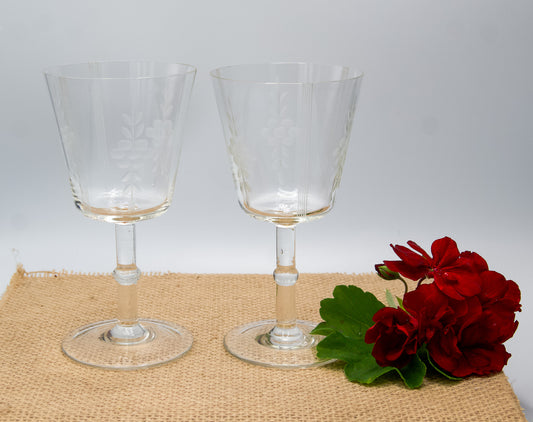Absolutely Stunning Vintage Etched  Crystal Wine Glasses