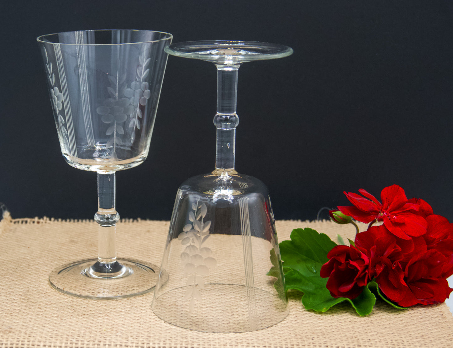 Absolutely Stunning Vintage Etched Crystal Wine Glasses