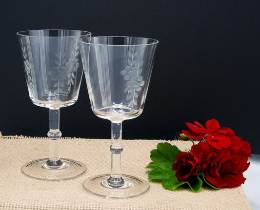 Absolutely Stunning Vintage Etched  Crystal Wine Glasses
