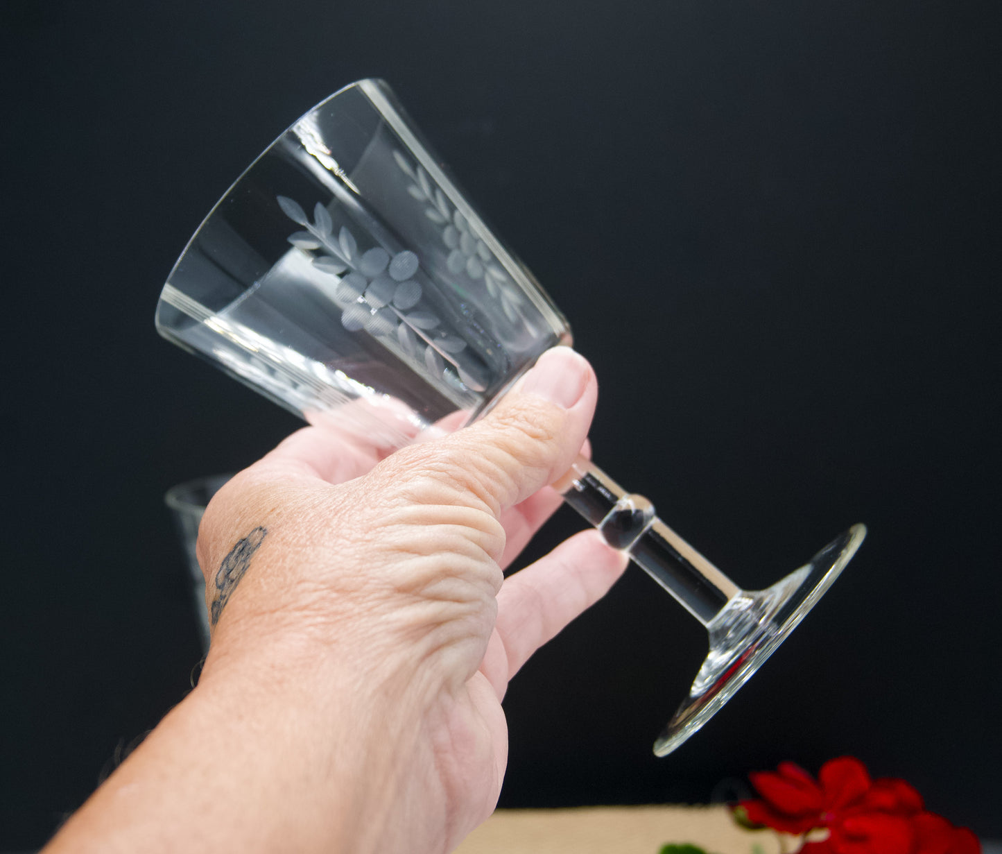 Absolutely Stunning Vintage Etched Crystal Wine Glasses