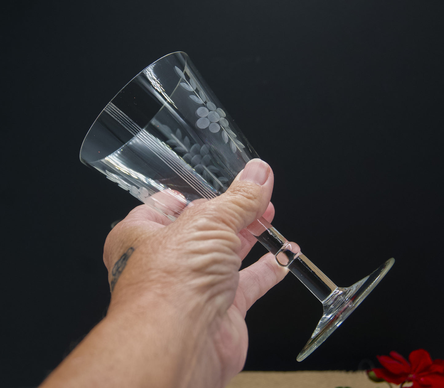 Absolutely Stunning Vintage Etched Crystal Wine Glasses