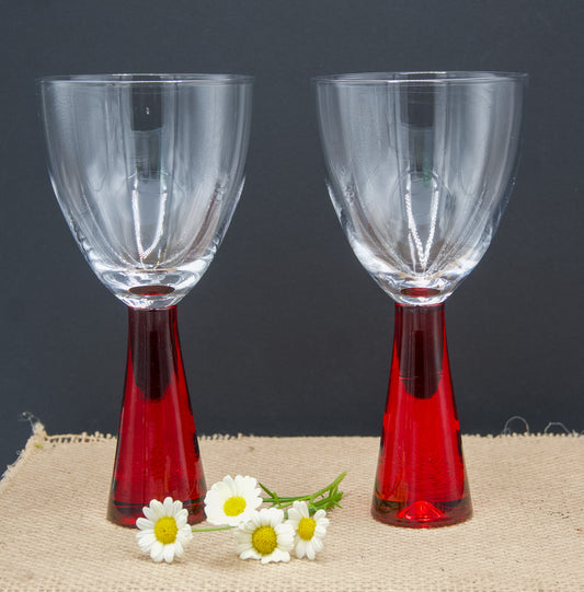 Vintage 1970 Artland Prescott Chunky Heavy Ruby Red Stem Win Glasses