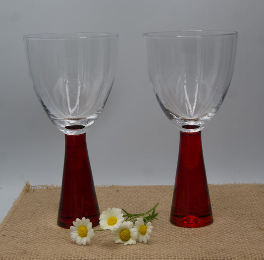 Vintage 1970 Artland Prescott Chunky Heavy Ruby Red Stem Win Glasses