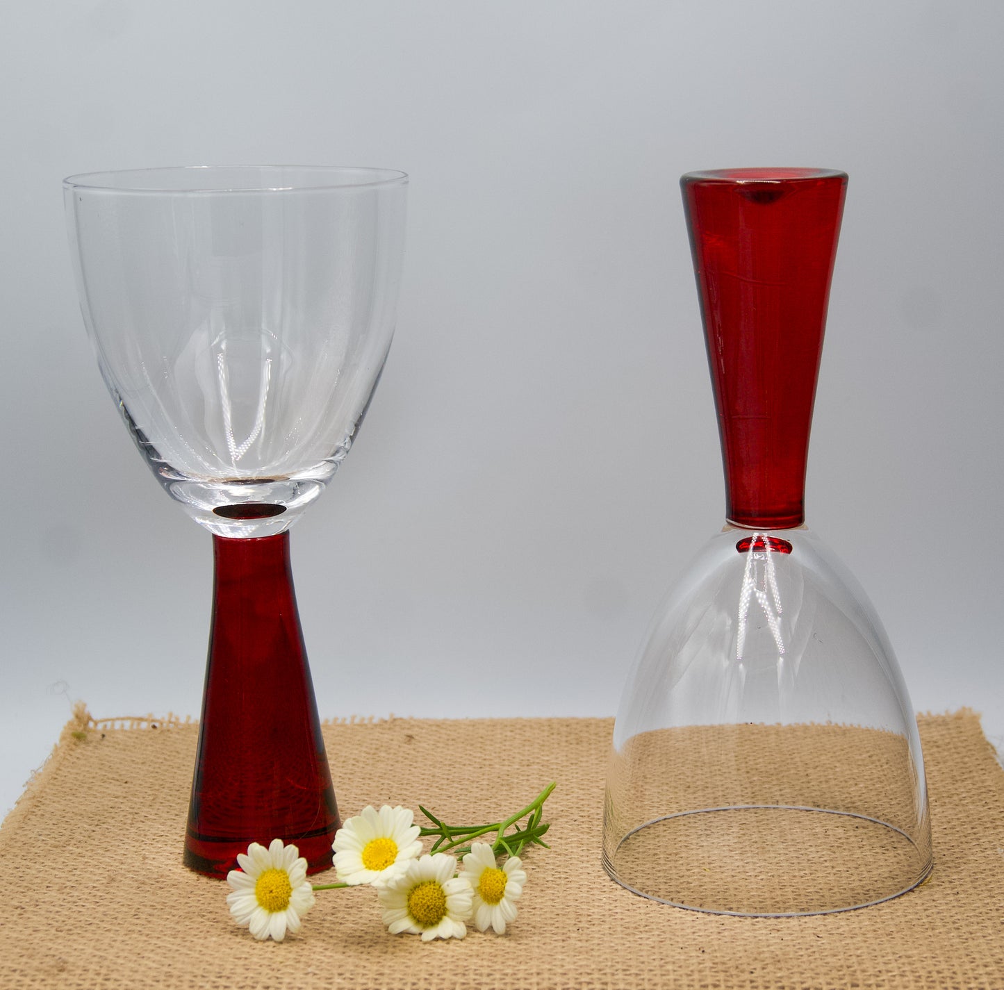 Vintage 1970 Artland Prescott Chunky Heavy Ruby Red Stem Win Glasses