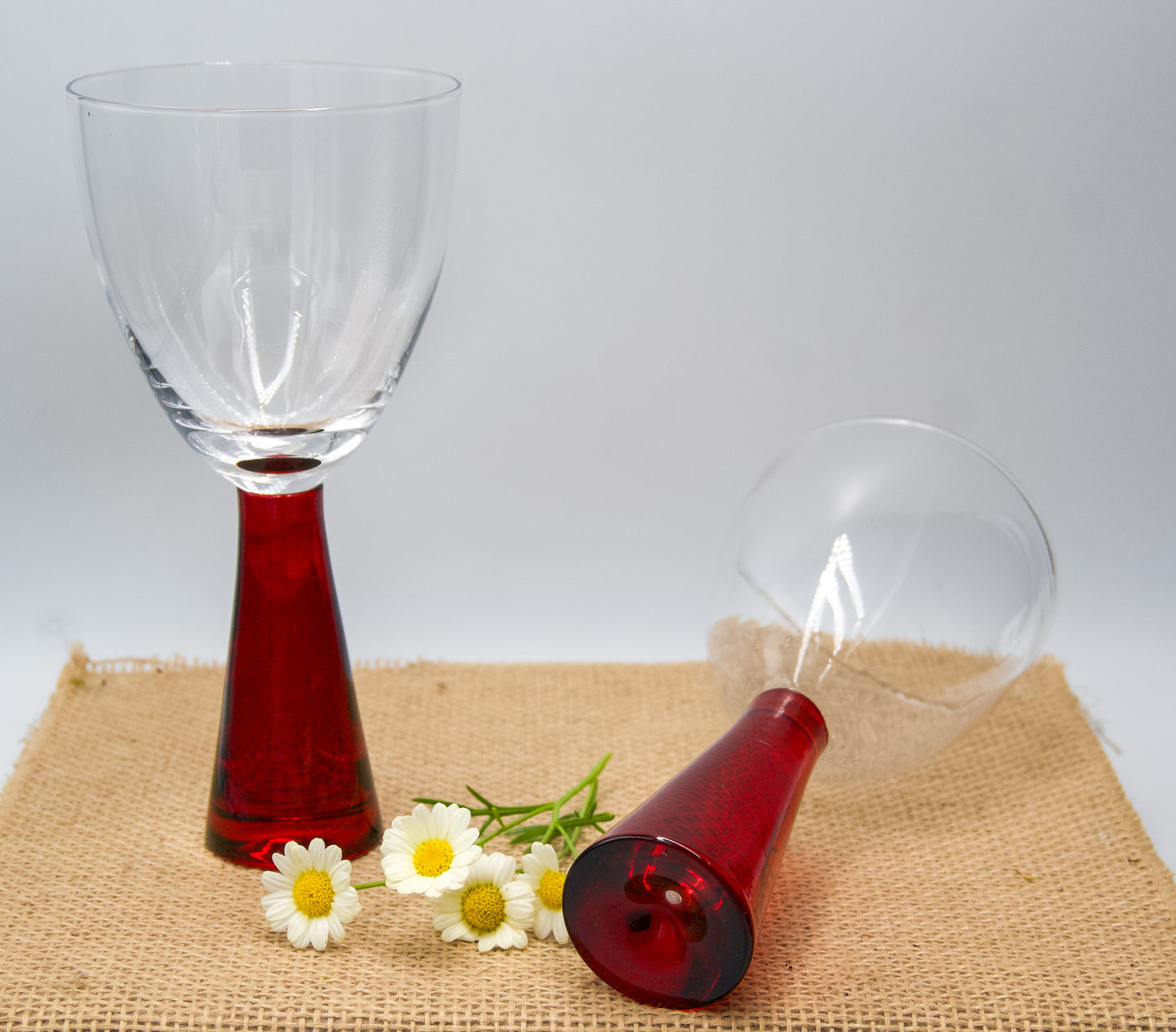 Vintage 1970 Artland Prescott Chunky Heavy Ruby Red Stem Win Glasses