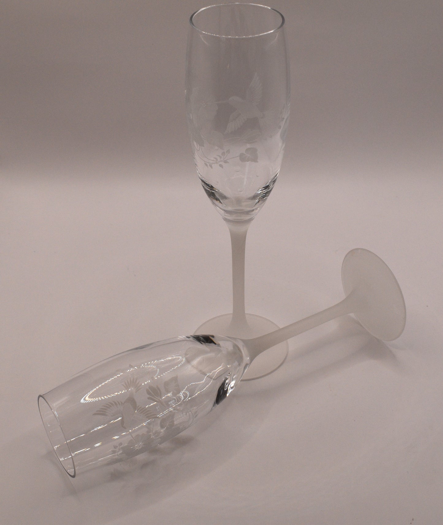 Fluted Champagne Flutes - Hummingbird by AVON. Made in France. Set of 2. Toasting Glasses