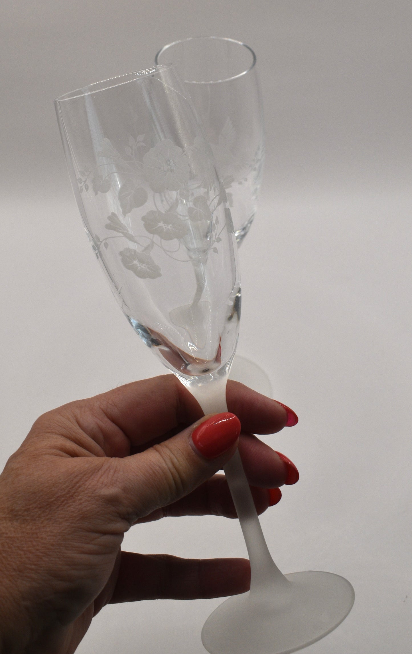 Fluted Champagne Flutes - Hummingbird by AVON. Made in France. Set of 2. Toasting Glasses