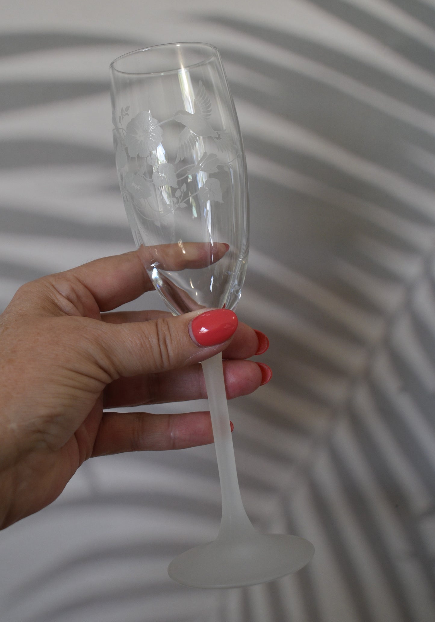 Fluted Champagne Flutes - Hummingbird by AVON. Made in France. Set of 2. Toasting Glasses