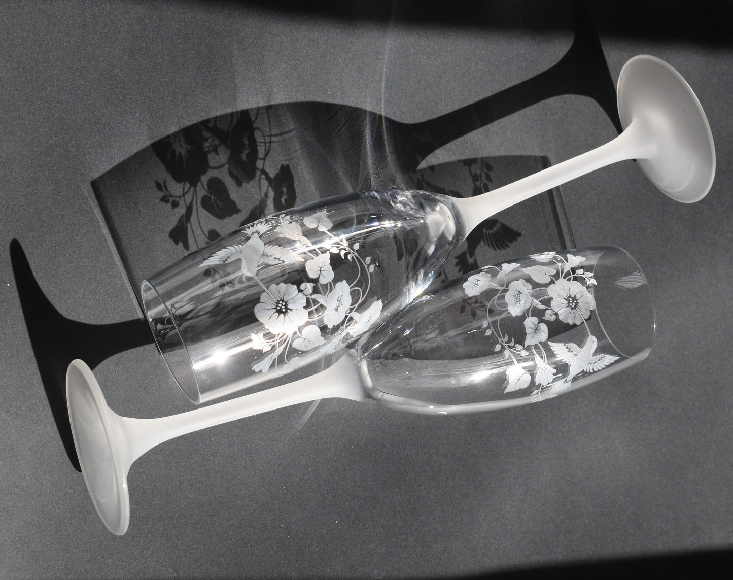 Fluted Champagne Flutes - Hummingbird by AVON. Made in France. Set of 2. Toasting Glasses