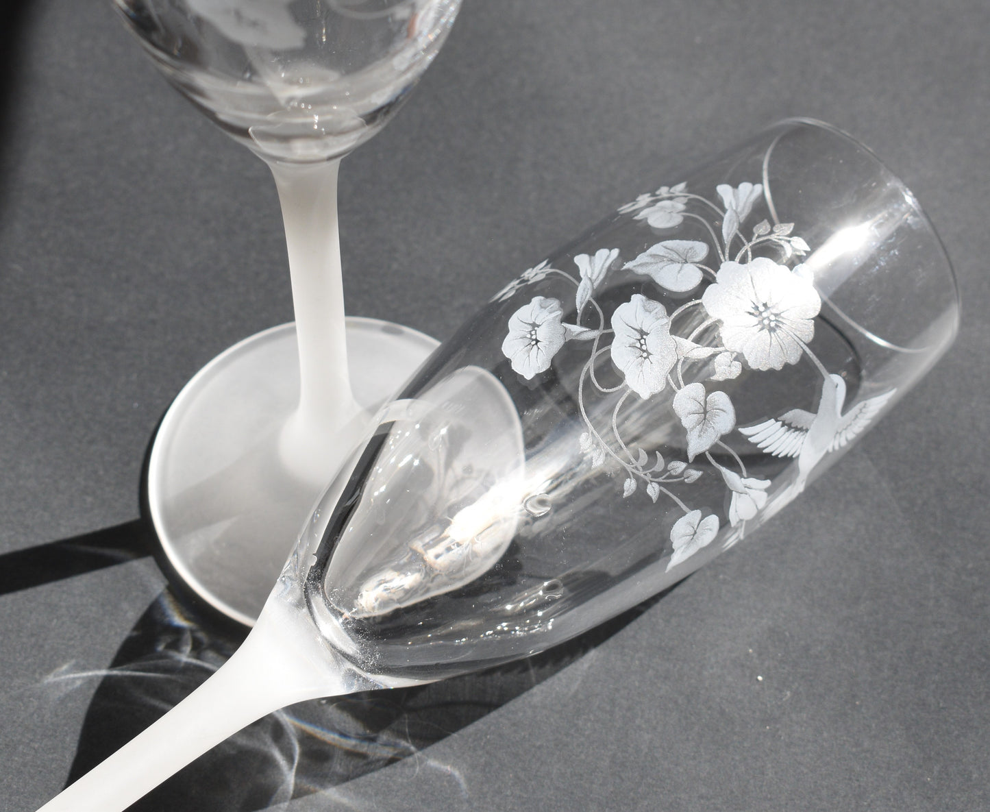 Fluted Champagne Flutes - Hummingbird by AVON. Made in France. Set of 2. Toasting Glasses
