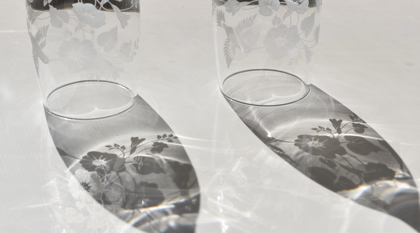 Fluted Champagne Flutes - Hummingbird by AVON. Made in France. Set of 2. Toasting Glasses