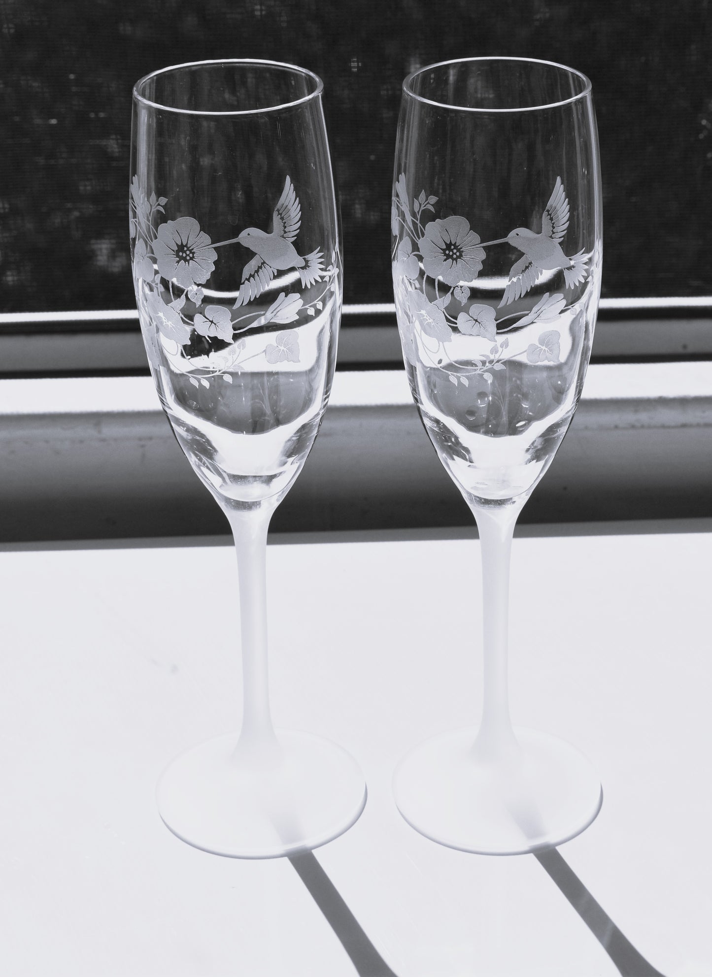 Fluted Champagne Flutes - Hummingbird by AVON. Made in France. Set of 2. Toasting Glasses