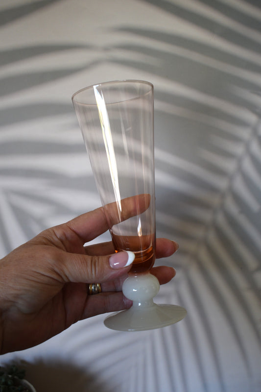 Vintage Coloured Champagne/Parfait Glasses with white ball stem and foot. Set of 6