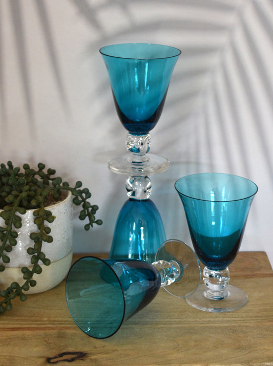 Vintage Swedish Blue Wine Glasses. Set of 4