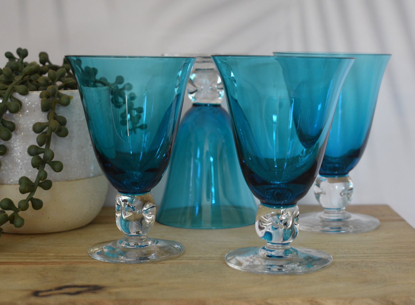 Vintage Swedish Blue Wine Glasses. Set of 4