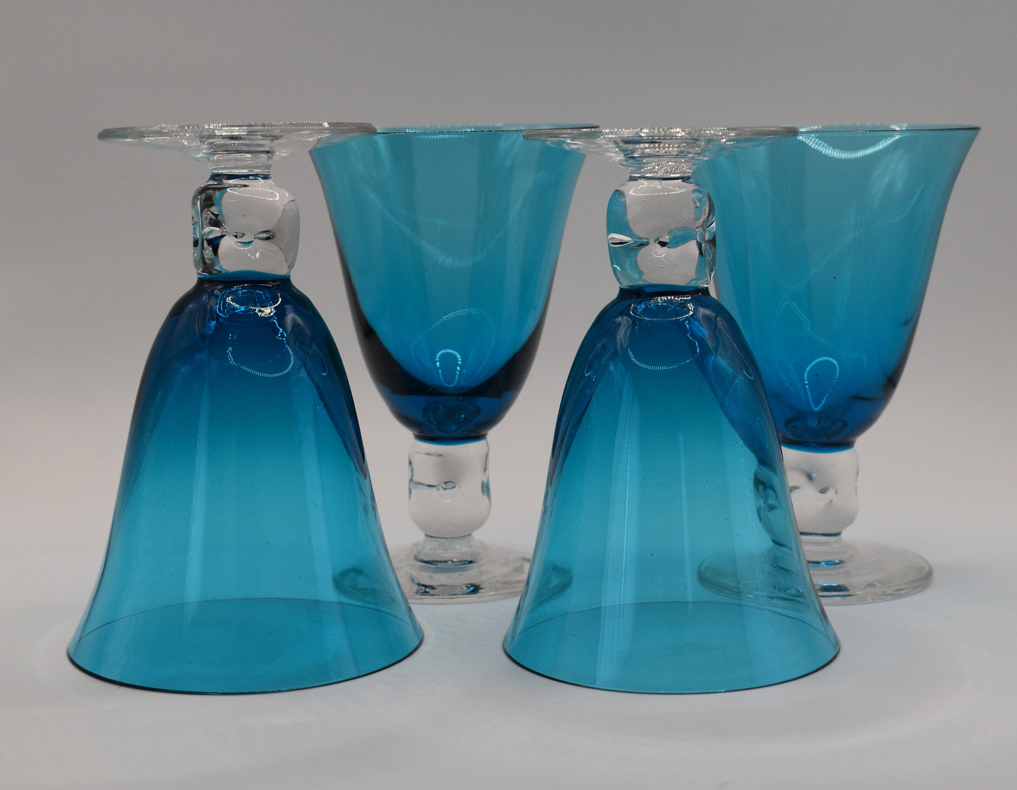 Vintage Swedish Blue Wine Glasses. Set of 4