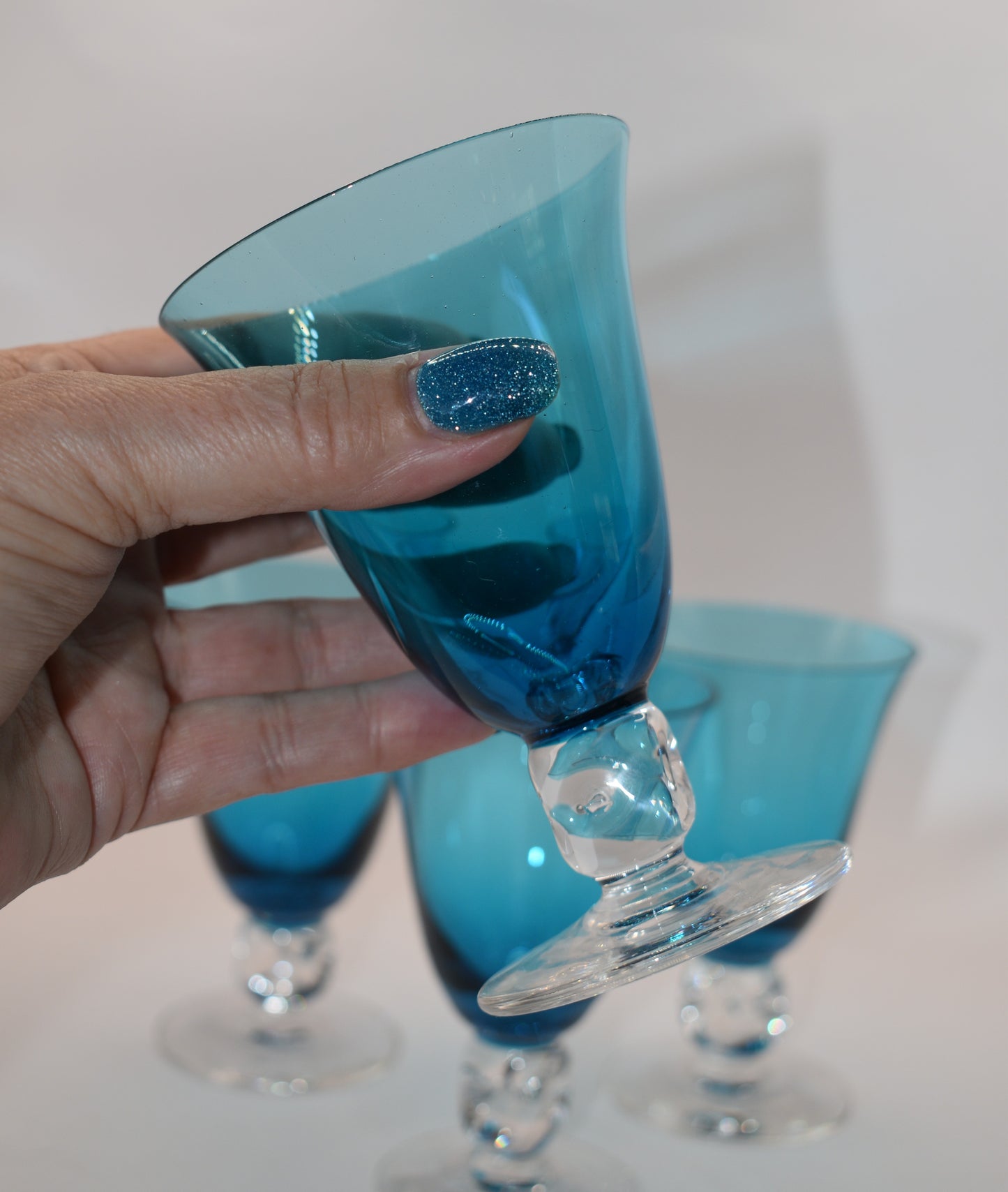 Vintage Swedish Blue Wine Glasses. Set of 4