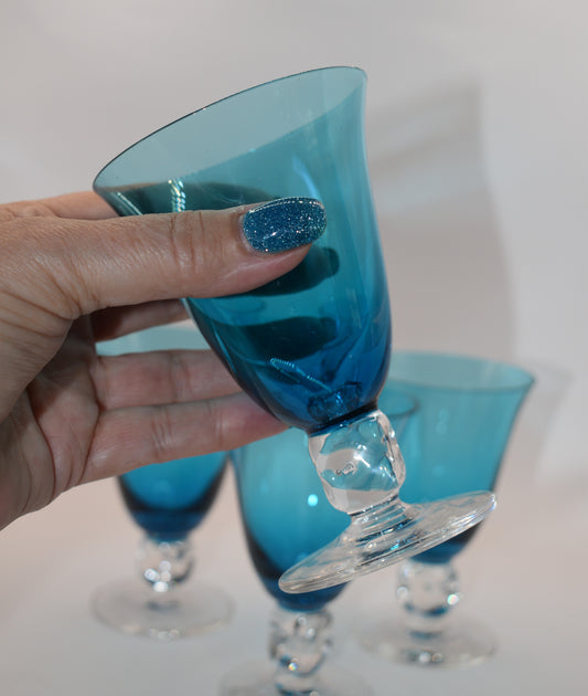Vintage Swedish Blue Wine Glasses. Set of 4