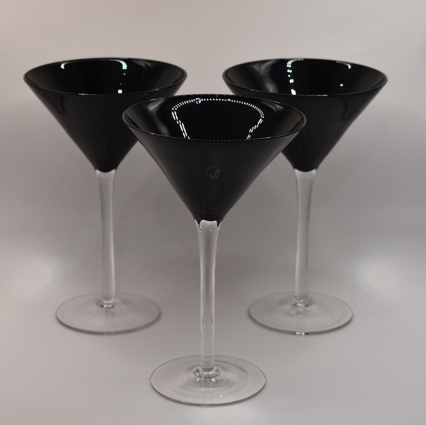 Set of 3 Midnight Amethyst Martini Glasses.