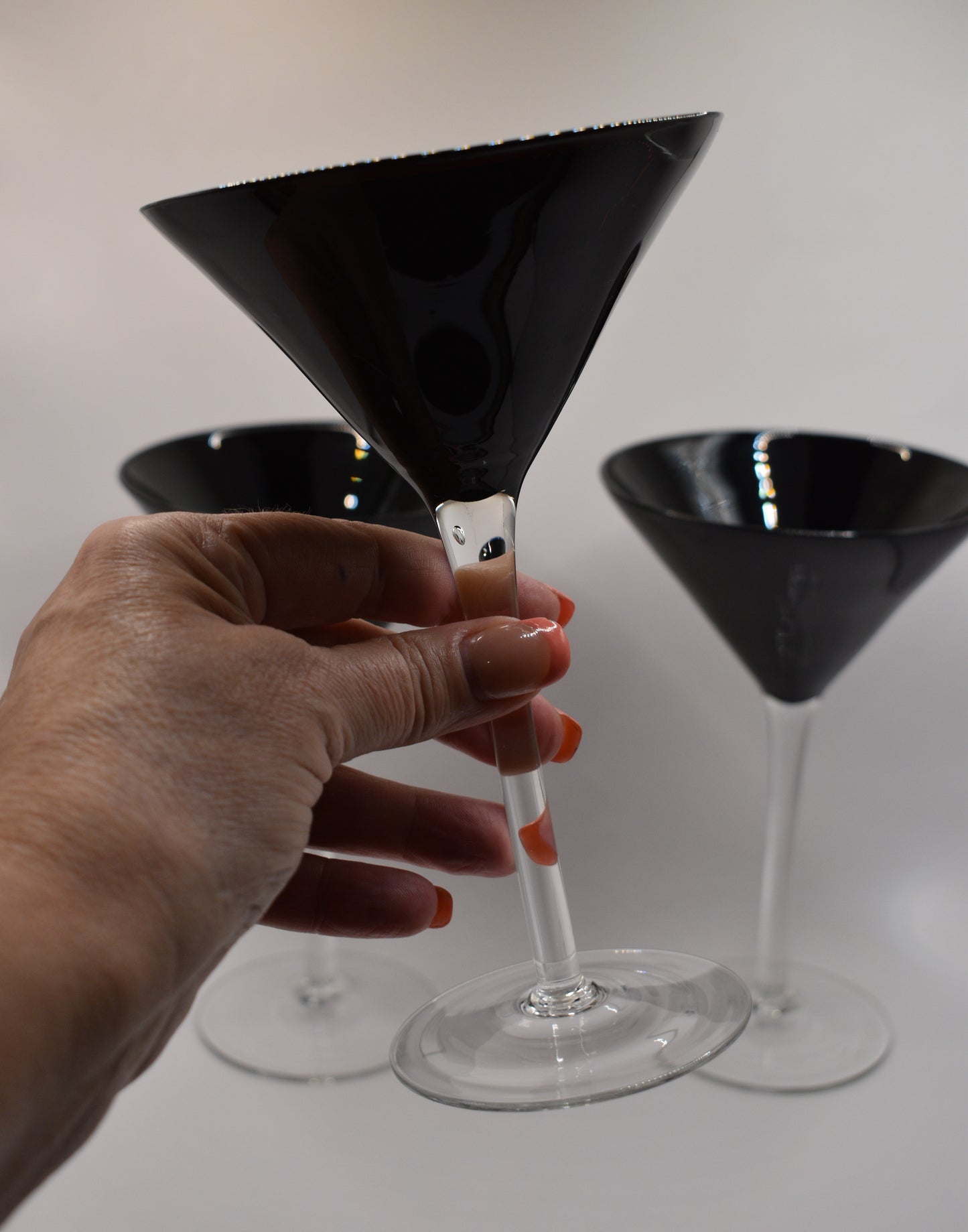 Set of 3 Midnight Amethyst Martini Glasses.