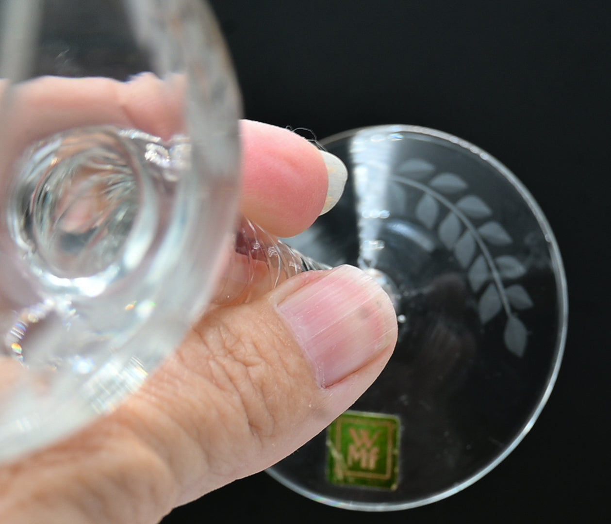 Vintage WMF Amalia wine glass with floral pattern