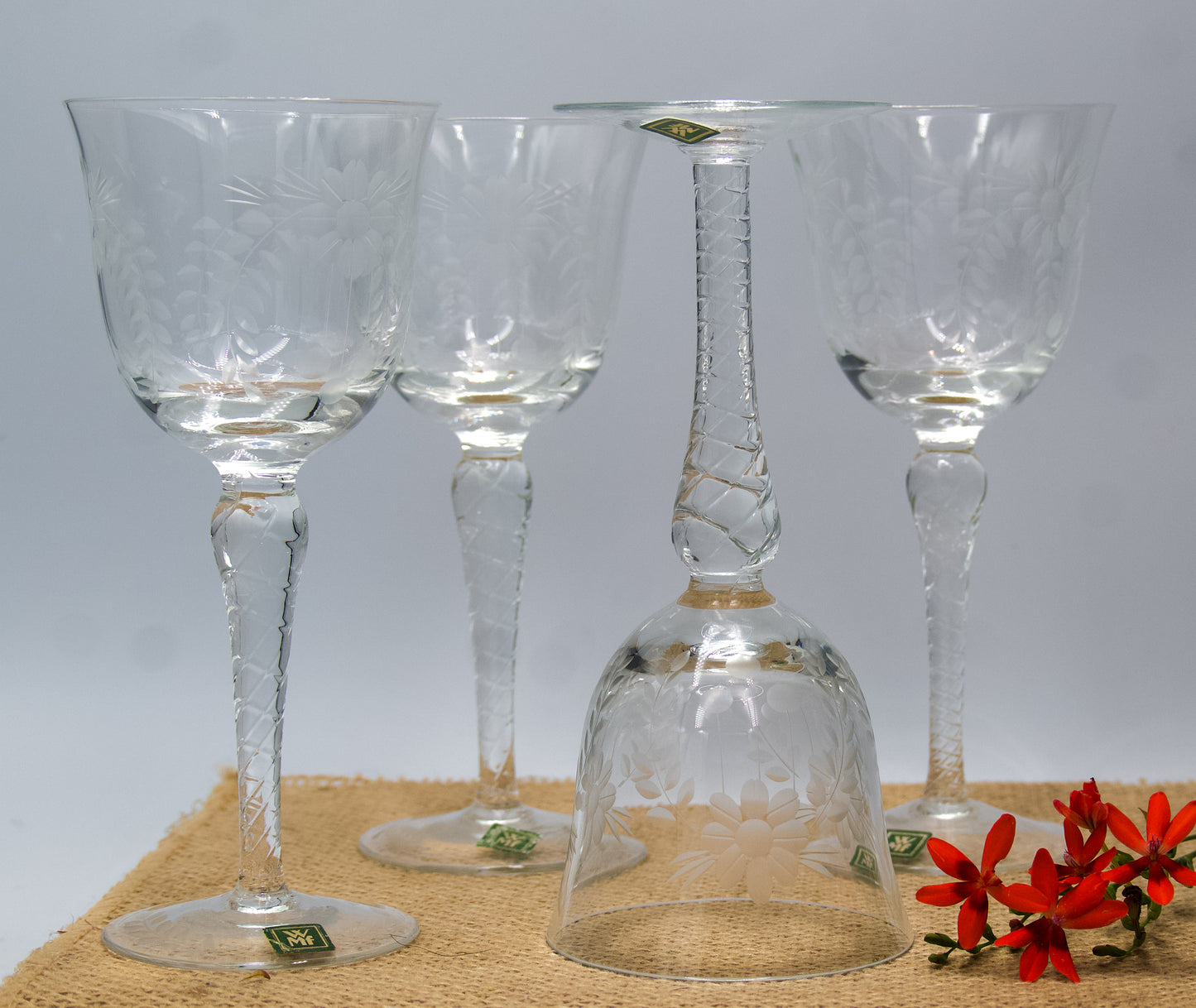 Vintage WMF Amalia wine glass with floral pattern