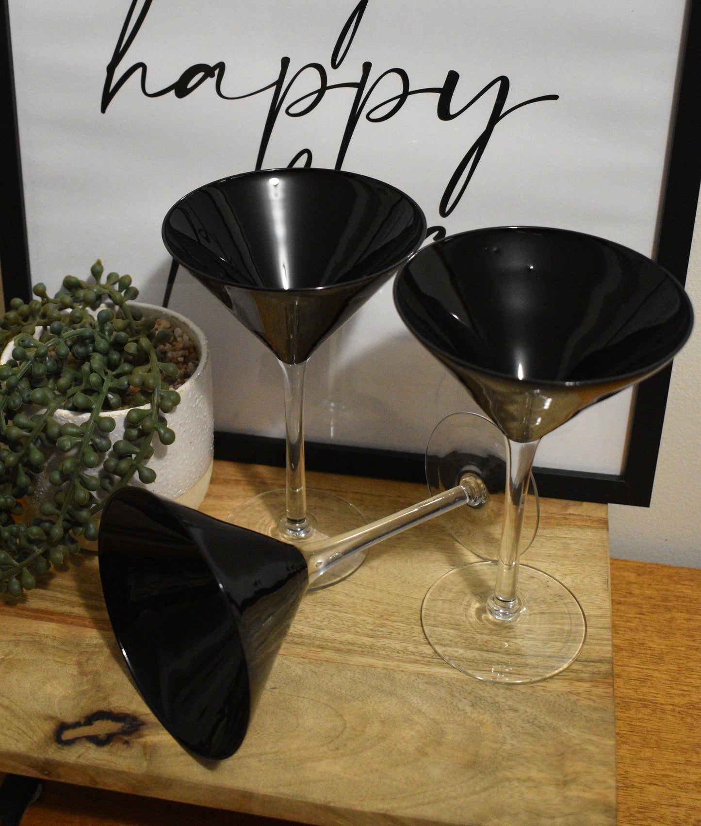 Set of 3 Midnight Amethyst Martini Glasses.