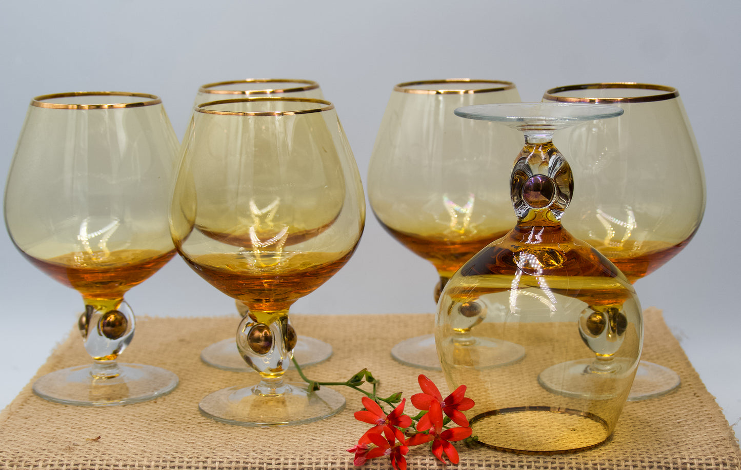 Amber Cognac Glasses Jozef Stanik Art Deco