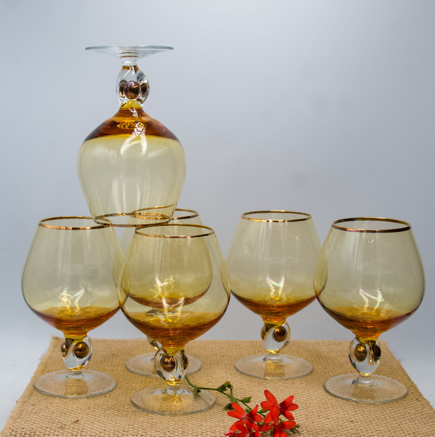 Amber Cognac Glasses Jozef Stanik Art Deco
