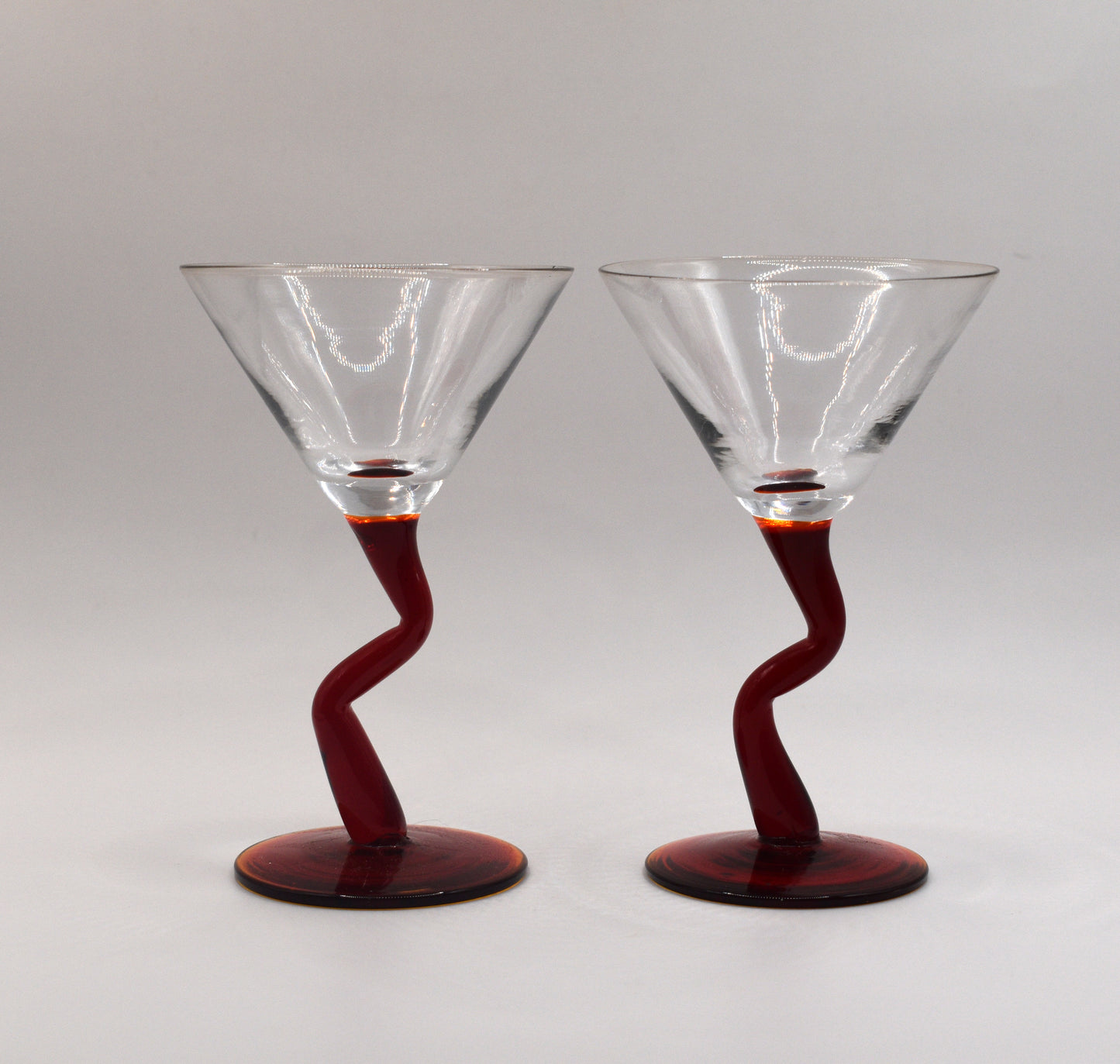 Set of 2 Zig Zag Red Stemmed Martini Glasses