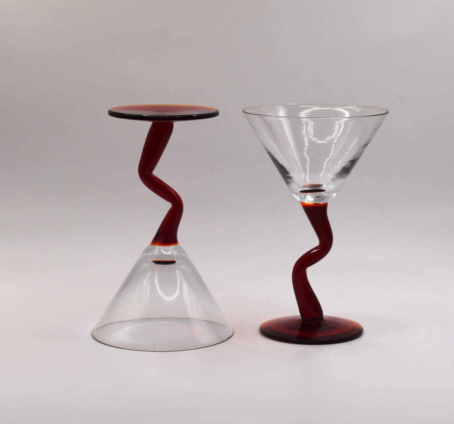 Set of 2 Zig Zag Red Stemmed Martini Glasses