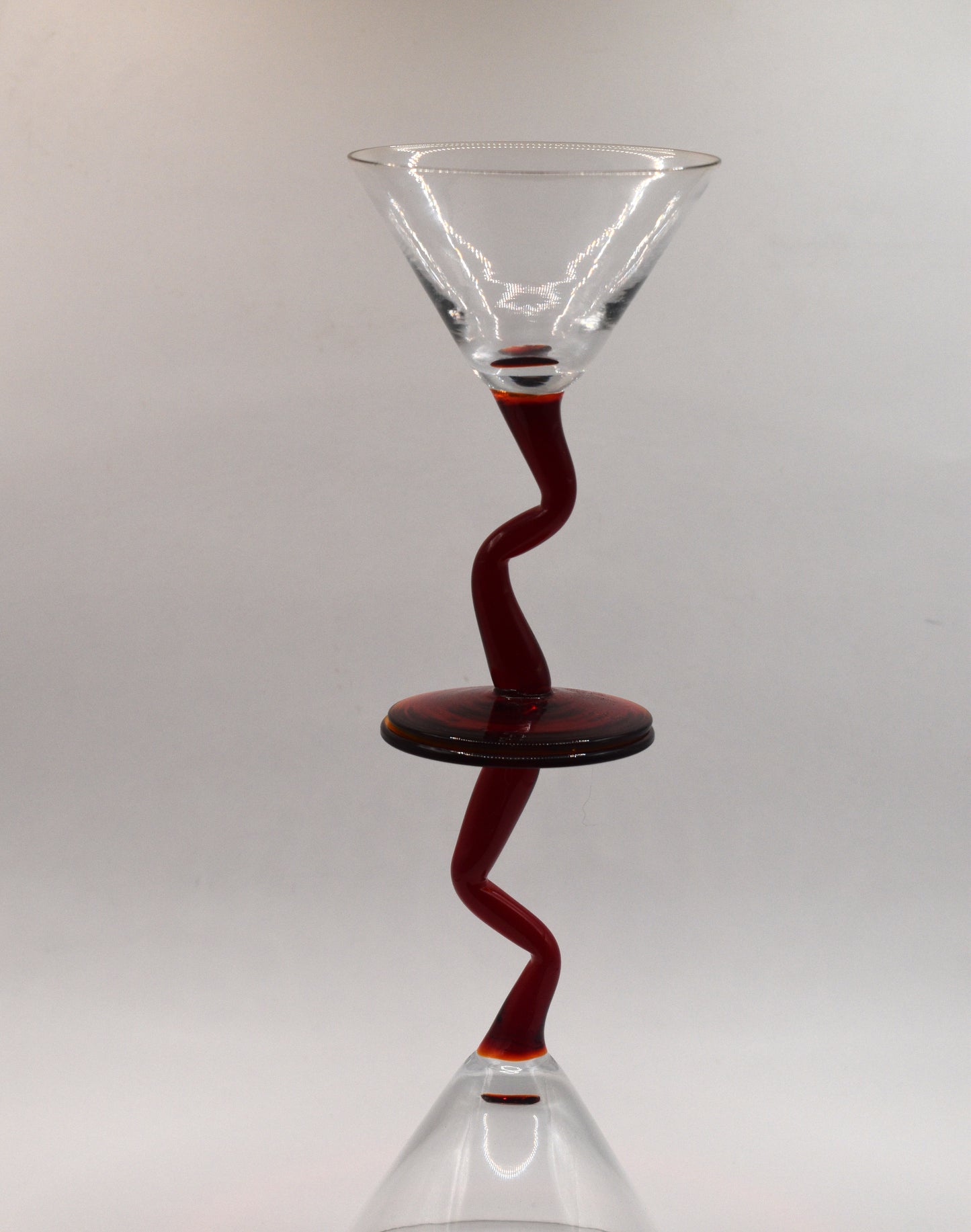 Set of 2 Zig Zag Red Stemmed Martini Glasses